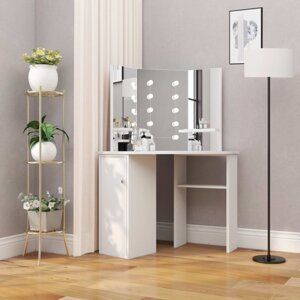 Rohový toaletný stolík s LED Dekorhome Biela,Rohový toaletný stolík s LED Dekorhome Biela