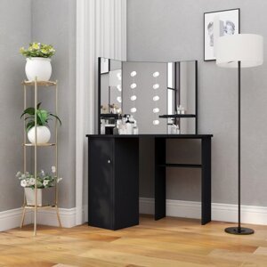Rohový toaletný stolík s LED Dekorhome Čierna,Rohový toaletný stolík s LED Dekorhome Čierna