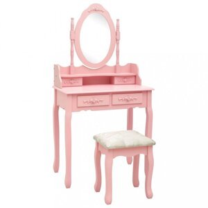 Toaletný stolík s taburetom Dekorhome Ružová,Toaletný stolík s taburetom Dekorhome Ružová