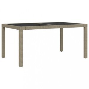 Záhradný stôl 150x90x75 cm sklo / polyratan Dekorhome Béžová / čierna,Záhradný stôl 150x90x75 cm sklo / polyratan Dekorhome Béžová / čierna