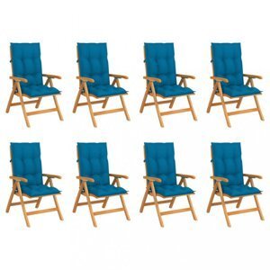 Skladacia záhradná stolička s poduškami 8 ks teak / látka Dekorhome Svetlo modrá,Skladacia záhradná stolička s poduškami 8 ks teak / látka Dekorhome S
