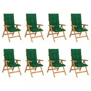 Skladacia záhradná stolička s poduškami 8 ks teak / látka Dekorhome Tmavo zelená,Skladacia záhradná stolička s poduškami 8 ks teak / látka Dekorhome T