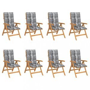 Skladacia záhradná stolička s poduškami 8 ks teak / látka Dekorhome Sivá kocka,Skladacia záhradná stolička s poduškami 8 ks teak / látka Dekorhome Siv