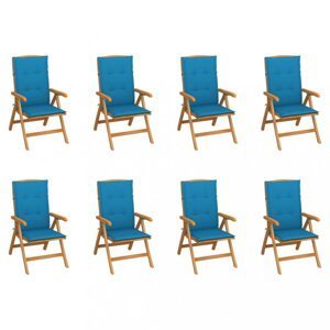 Skladacia záhradná stolička s poduškami 8 ks teak / látka Dekorhome Svetlo modrá,Skladacia záhradná stolička s poduškami 8 ks teak / látka Dekorhome S
