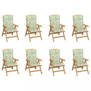 Skladacia záhradná stolička s poduškami 8 ks teak / látka Dekorhome Kvety vzor,Skladacia záhradná stolička s poduškami 8 ks teak / látka Dekorhome Kve