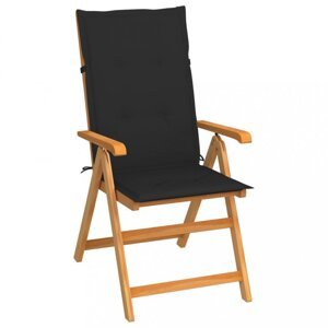 Skladacia záhradná stolička s poduškami teak / látka Dekorhome Čierna,Skladacia záhradná stolička s poduškami teak / látka Dekorhome Čierna