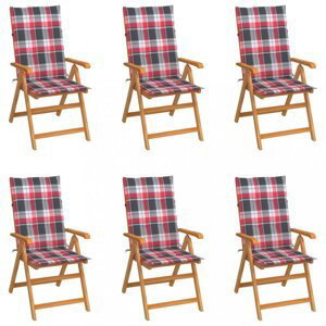 Záhradná stolička 6 ks teak / látka Dekorhome Červená / biela,Záhradná stolička 6 ks teak / látka Dekorhome Červená / biela
