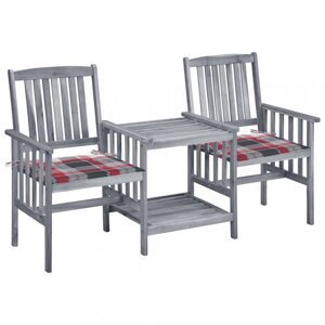 Zaradné stoličky so stolíkom akácia / látka Dekorhome Biela / červená,Zaradné stoličky so stolíkom akácia / látka Dekorhome Biela / červená
