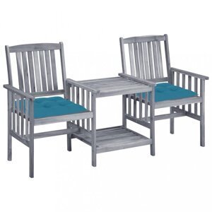Zaradné stoličky so stolíkom akácia / látka Dekorhome Svetlo modrá,Zaradné stoličky so stolíkom akácia / látka Dekorhome Svetlo modrá