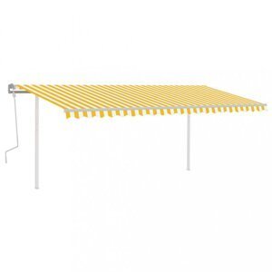 Ručne zaťahovacia markíza so stĺpikmi 500x350 cm Dekorhome Biela / žltá,Ručne zaťahovacia markíza so stĺpikmi 500x350 cm Dekorhome Biela / žltá