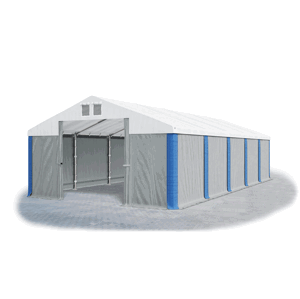 Garážový stan 8x8x4m strecha PVC 560g/m2 boky PVC 500g/m2 konštrukcia ZIMA Šedá Biela Modré,Garážový stan 8x8x4m strecha PVC 560g/m2 boky PVC 500g/m2