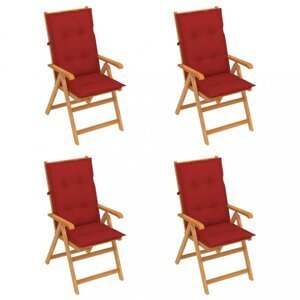 Skladacia záhradná stolička 4 ks s poduškami Dekorhome Červená,Skladacia záhradná stolička 4 ks s poduškami Dekorhome Červená
