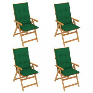 Skladacia záhradná stolička 4 ks s poduškami Dekorhome Tmavo zelená,Skladacia záhradná stolička 4 ks s poduškami Dekorhome Tmavo zelená