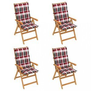 Skladacia záhradná stolička 4 ks s poduškami Dekorhome Biela / červená,Skladacia záhradná stolička 4 ks s poduškami Dekorhome Biela / červená