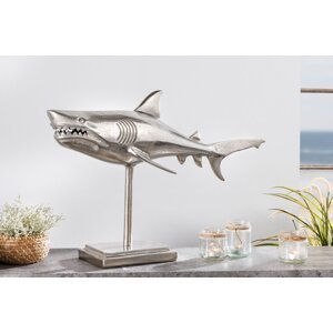 Dekoračná socha žralok AMEIS 70 cm Dekorhome Strieborná,Dekoračná socha žralok AMEIS 70 cm Dekorhome Strieborná