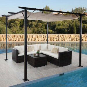 Pergola so sťahovacou strechou 3,5x3,5 m Dekorhome Krémová,Pergola so sťahovacou strechou 3,5x3,5 m Dekorhome Krémová