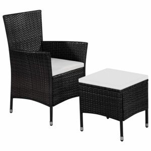 Záhradná stolička s taburetom polyratan Čierna,Záhradná stolička s taburetom polyratan Čierna