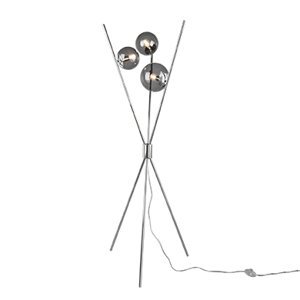 Dizajnová stojaca lampa strieborná s dymovým sklom 3-svetlá - Stino