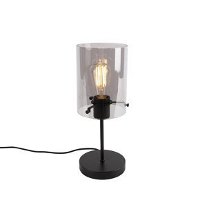 Dizajnová stolná lampa čierna s dymovým sklom na štandarde - Dome