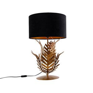 Vintage stolná lampa zlatá so zamatovým odtieňom čierna 35 cm - Botanica