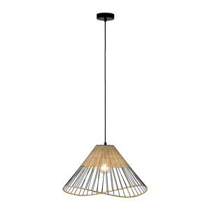 Vidiecka závesná lampa čierna 48 cm s ratanom - Treccia