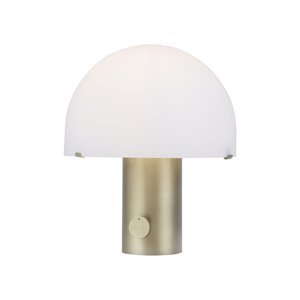 Dizajnová stolná lampa mosadzná s bielou a stmievačom - Gomba