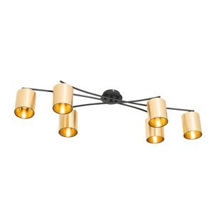 Moderné stropné svietidlo čierne so zlatými 6 svetlami - Lofty
