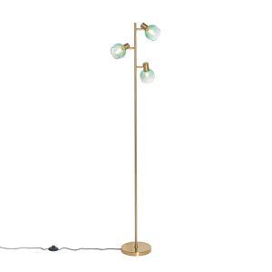 Stojacia lampa Art Deco zlatá so zeleným sklom 3 svetlá - Vidro