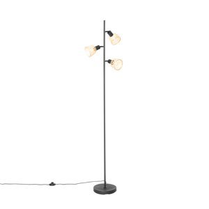 Orientálna stojaca lampa čierna s bambusovými 3 svetlami - Rayan
