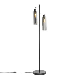Moderná stojaca lampa čierna s dymovým sklom 2 svetlá - Stavelot