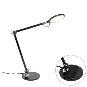 Dizajnová stolná lampa čierna vrátane LED s dotykovou a indukčnou nabíjačkou - Don