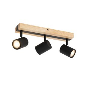 Stropné svietidlo čierne s drevom 3-svetlo nastaviteľné obdĺžnikové - Jeana