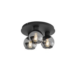 Art Deco stropné svietidlo čierne s dymovým sklom 3-svetlo - Vidro