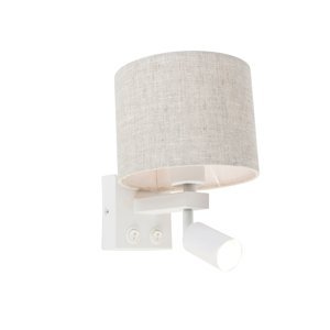 Nástenná lampa biela s lampou na čítanie a tienidlom 18 cm svetlo šedá - Brescia