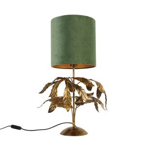 Vintage stolná lampa starožitná zlatá so zeleným tienidlom - Linden