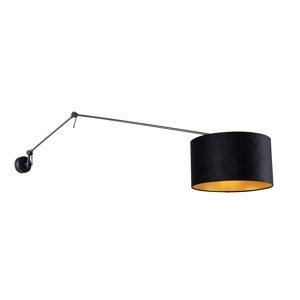 Nástenná lampa čierna s velúrovým tienidlom čierna 35 cm nastaviteľná - Blitz