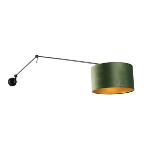 Nástenná lampa čierna s velúrovým tienidlom zeleným 35 cm nastaviteľná - Blitz
