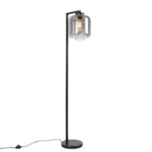 Inteligentná stojaca lampa čierna s dymovým sklom vrátane WiFi ST64 - Qara Down