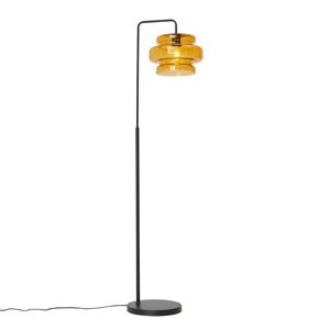 Retro stojacia lampa čierna s oranžovým sklom - Denise