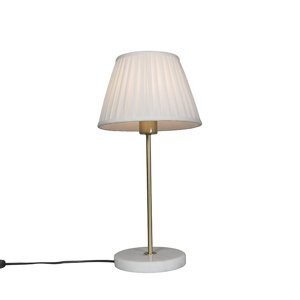 Retro stolná lampa mosadz s nariaseným tienidlom krémová 25 cm - Kaso