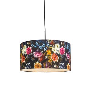 Romantická závesná lampa čierna s kvetinovým tienidlom 50 cm - Combi 1