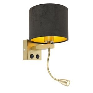Moderné nástenné svietidlo zlatá / mosadz s čiernym zamatovým odtieňom - Brescia
