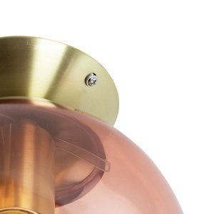 Stropná lampa v štýle art deco mosadz s ružovým sklom - Pallon
