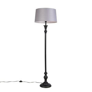 Stojacia lampa čierna s ľanovým odtieňom sivá 45 cm - Classico