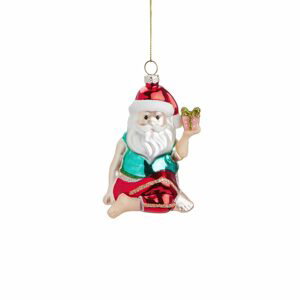 HANG ON Sklenená ozdoba Santa jogín s darčekom