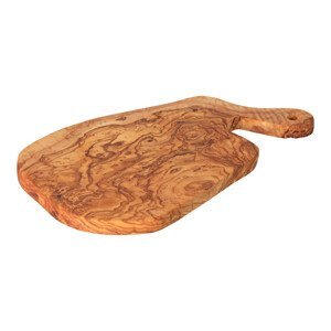 Oválna doštička z olivového dreva s rukoväťou 30 cm