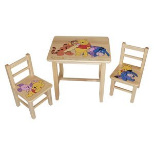 Drevený detský stolček so stoličkami - Macko Pú
