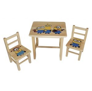 Drevený detský stolček so stoličkami - Mimoni
