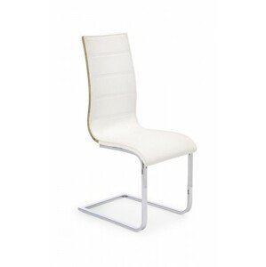 Jedálenská stolička K104 (chróm, eko koža biela, dub sonoma)