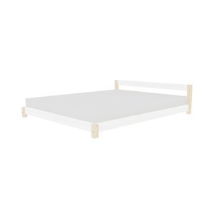 Benlemi Dvojlôžková drevená posteľ COMFY v scandi štýle Rozmer: 180 x 200 cm, Zvoľte farbu hranolov: Nelakovaná, Zvoľte farbu plôch: Biela